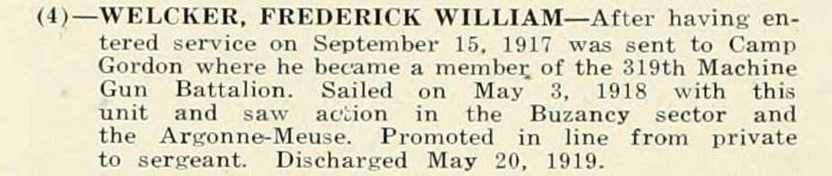 FREDERICK WILLIAM WELCKER WWI Veteran