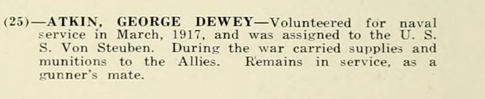 GEORGE DEWEY ATKIN WWI Veteran