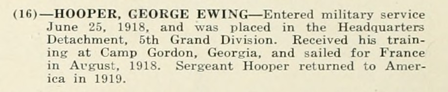 GEORGE EWING HOOPER WWI Veteran