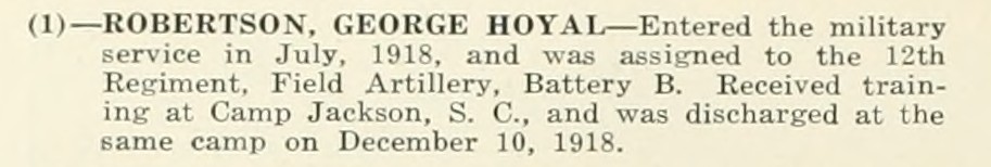 GEORGE HOYAL ROBERTSON WWI Veteran
