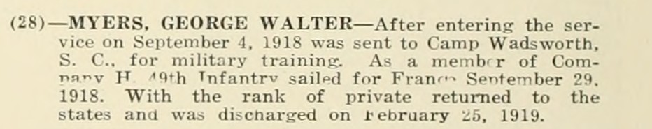 GEORGE WALTER MYERS WWI Veteran