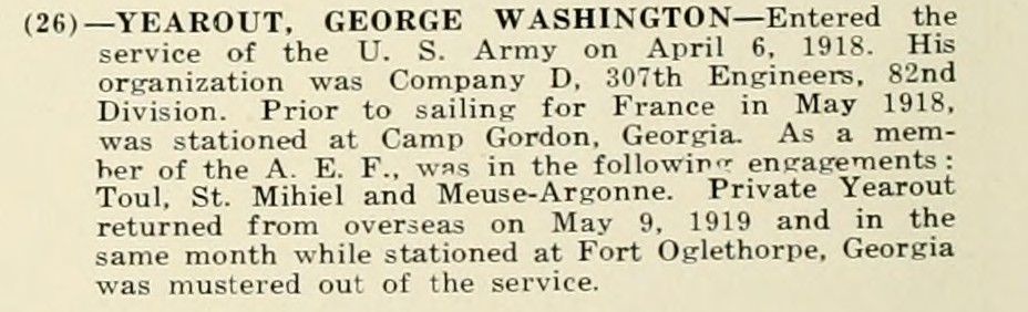 GEORGE WASHINGTON YEAROUT WWI Veteran