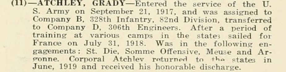 GRADY ATCHLEY WWI Veteran