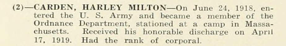 HARLEY MILTON CARDEN WWI Veteran