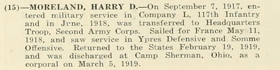 HARRY D MORELAND WWI Veteran