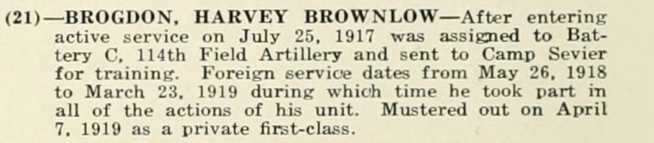 HARVEY BROWN LOW BROGDON WWI Veteran