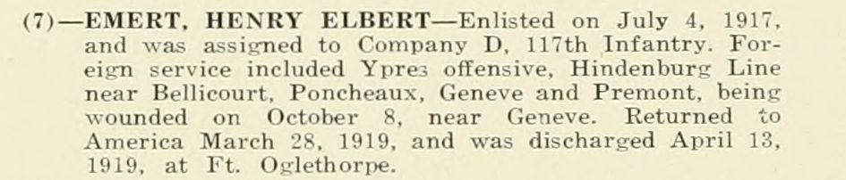HENRY ELBERT EMERT WWI Veteran