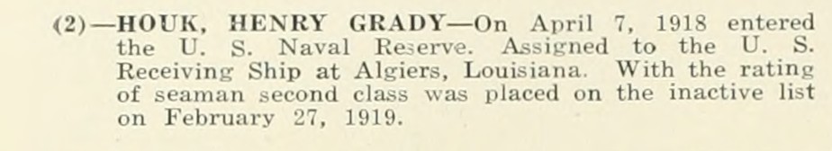 HENRY GRADY HOUK WWI Veteran