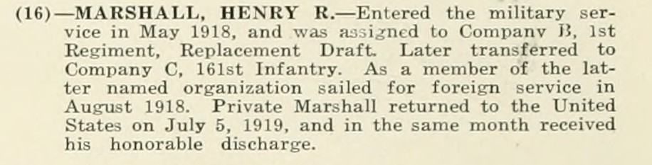 HENRY R MARSHALL WWI Veteran