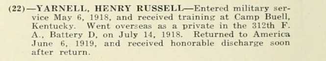 HENRY RUSSELL YARNELL WWI Veteran