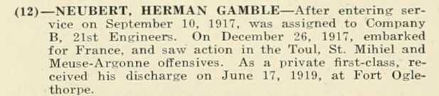 HERMAN GAMBLE NEUBERT WWI Veteran