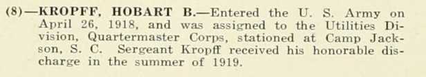 HOBART B KROPFF WWI Veteran