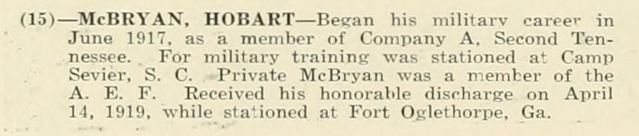 HOBART McBRYAN WWI Veteran