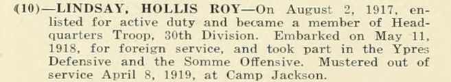 HOLLIS ROY LINDSAY WWI Veteran