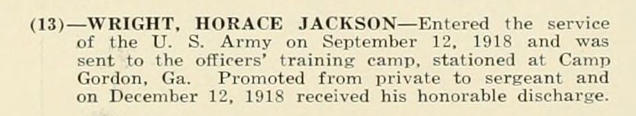 HORACE JACKSON WRIGHT WWI Veteran