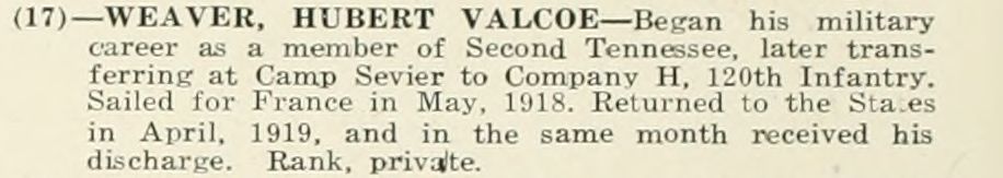 HUBERT VALCOE WEAVER WWI Veteran