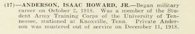 ISAAC HOWARD ANDERSON JR WWI Veteran