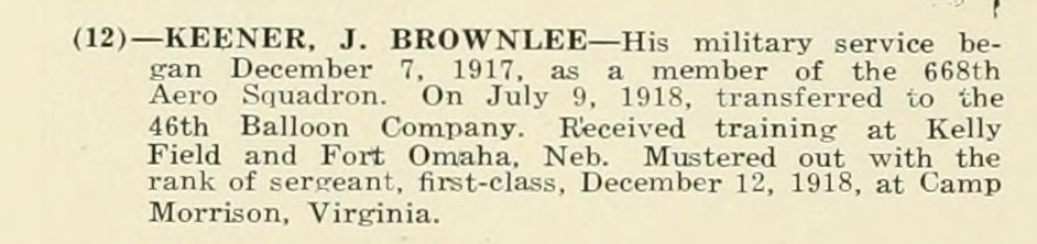 J BROWNLEE KEENER WWI Veteran