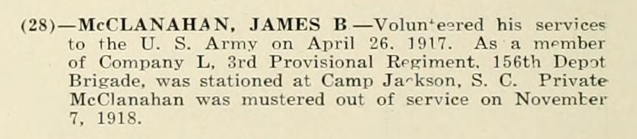JAMES B McCLANAHAN WWI Veteran