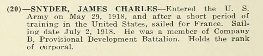 JAMES CHARLES SNYDER WWI Veteran