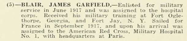 JAMES GARFIELD BLAIR WWI Veteran