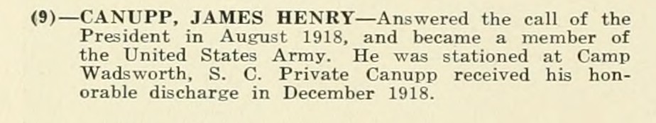 JAMES HENRY CANUPP WWI Veteran