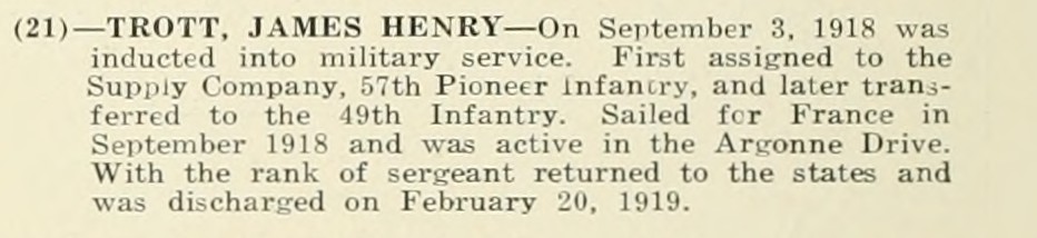 JAMES HENRY TROTT WWI Veteran