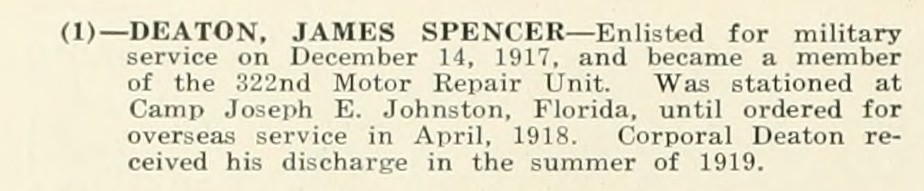 JAMES SPENCER DEATON WWI Veteran