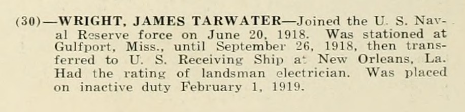 JAMES TARWATER WRIGHT WWI Veteran