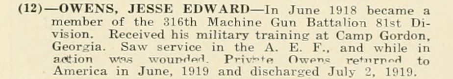 JESSE EDWARD OWENS WWI Veteran