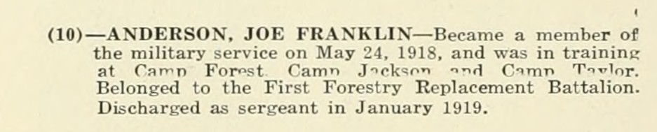 JOE FRANKLIN ANDERSON WWI Veteran