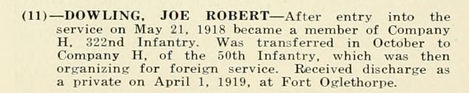 JOE ROBERT DOWLING WWI Veteran