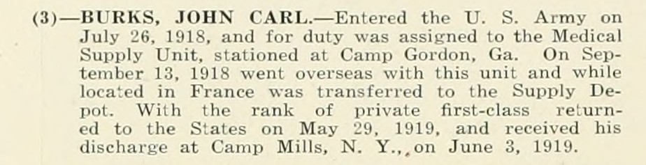 JOHN CARL BURKS WWI Veteran
