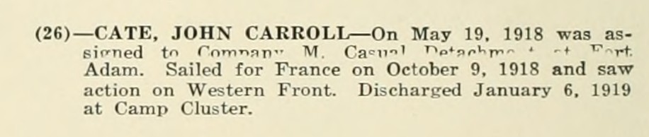 JOHN CARROLL CATE WWI Veteran