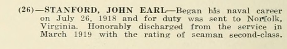 JOHN EARL STANFORD WWI Veteran
