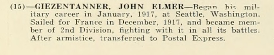 JOHN ELMER GIEZENTANNER WWI Veteran