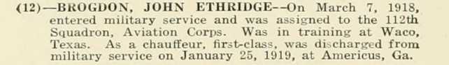 JOHN ETHRIDGE BROGDON WWI Veteran