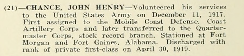JOHN HENRY CHANCE WWI Veteran
