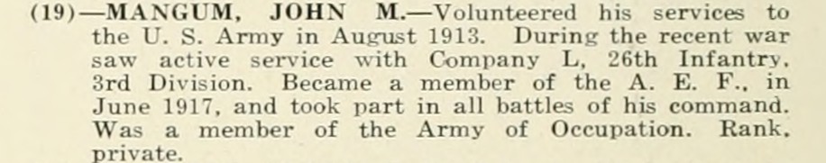 JOHN M MANGUM WWI Veteran