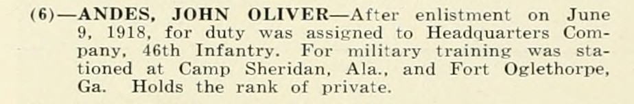 JOHN OLIVER ANDES WWI Veteran