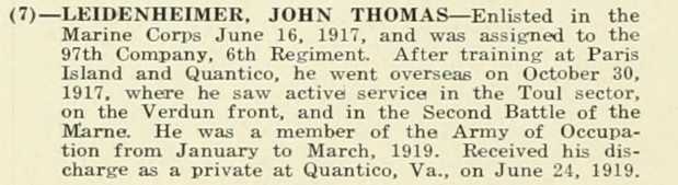 JOHN THOMAS LEIDENHEIMER WWI Veteran