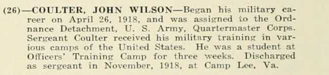 JOHN WILSON COULTER WWI Veteran