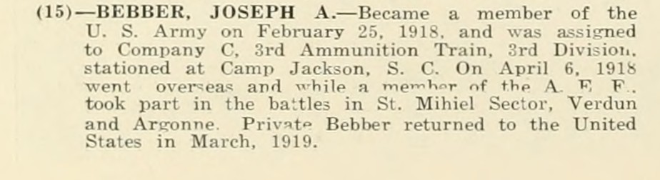 JOSEPH A BEBBER WWI Veteran