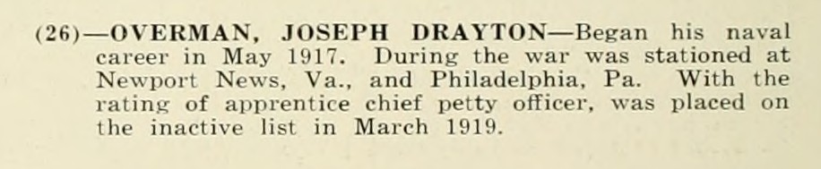 JOSEPH DRAYTON OVERMAN WWI Veteran
