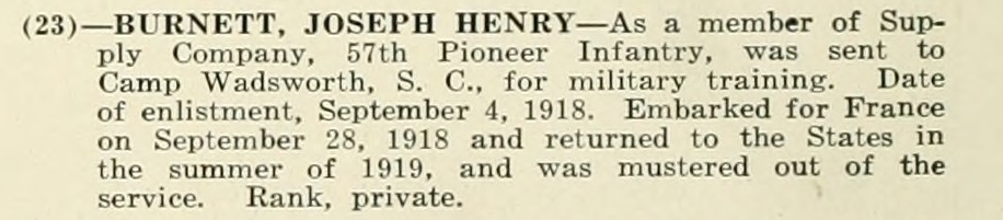 JOSEPH HENRY BURNETT WWI Veteran