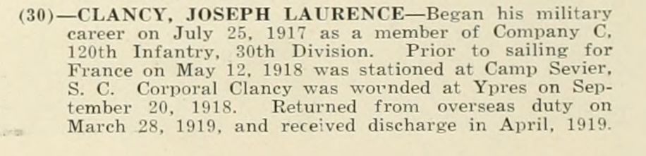 JOSEPH LAURENCE CLANCY WWI Veteran