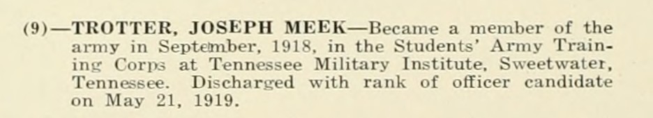 JOSEPH MEEK TROTTER WWI Veteran