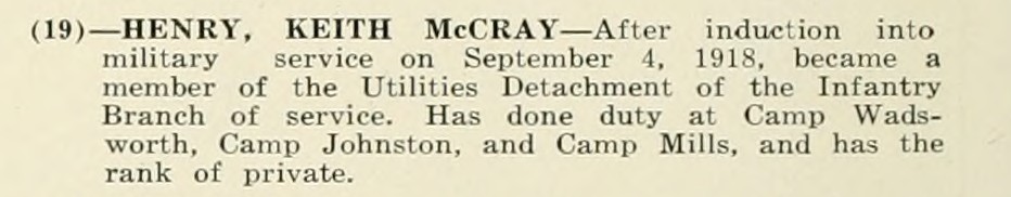 KEITH McCRAY HENRY WWI Veteran