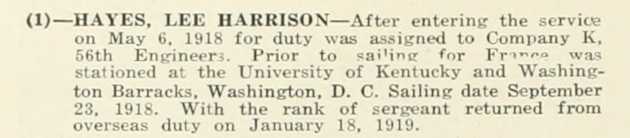LEE HARRISON HAYES WWI Veteran