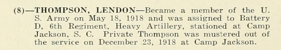 LENDON THOMPSON WWI Veteran